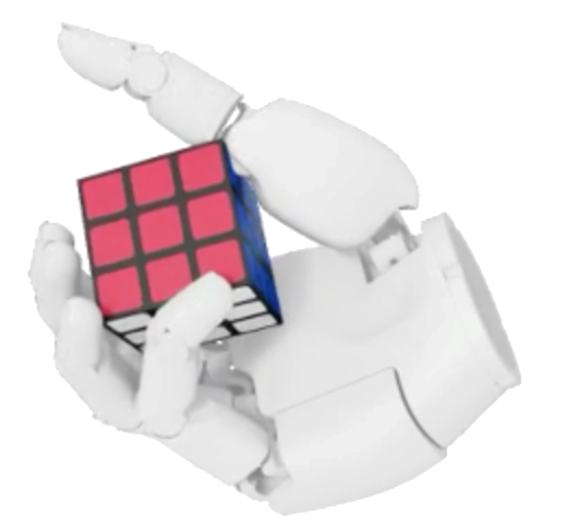 Goal orientation: the cube held with its red face toward the camera.